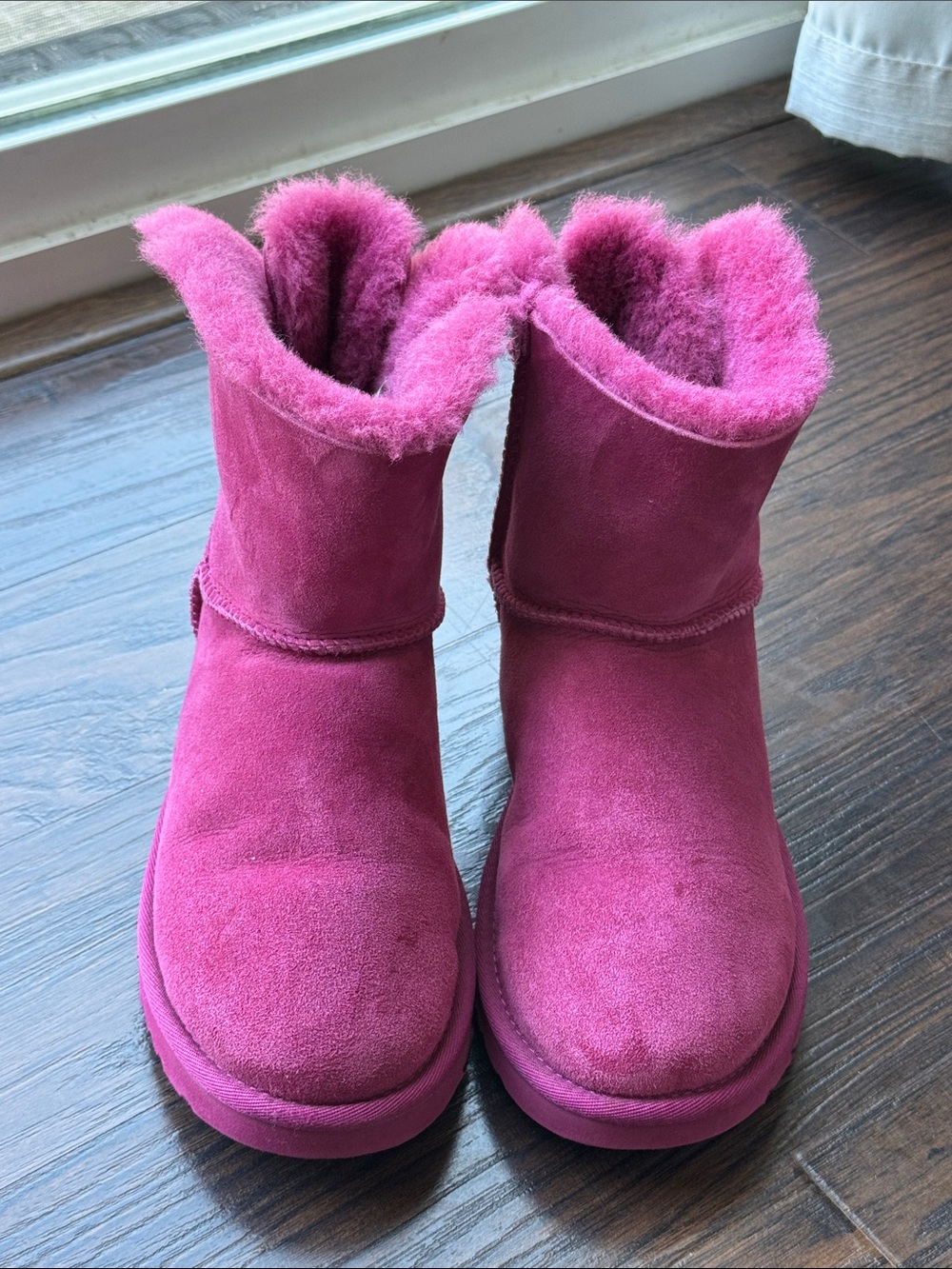 UGG Women's Magenta Suede Shearling Short Boots, w/ Back Bow 🎀